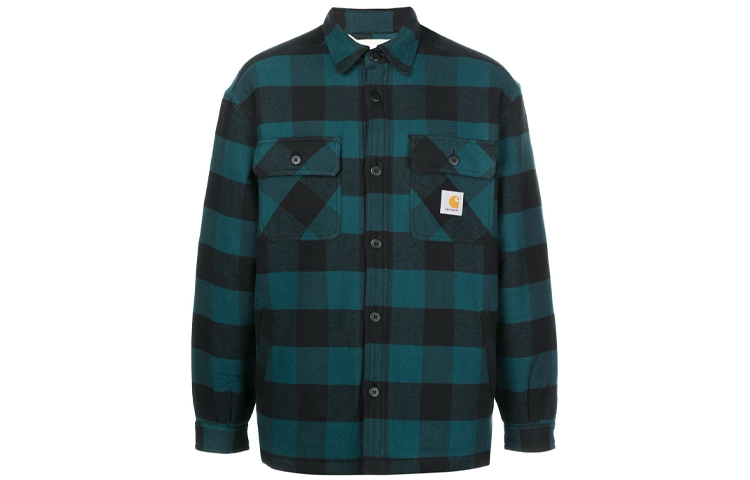 Carhartt WIP Merton Plaid Logo Fleece Jacket Green Mens I026818-05A-90