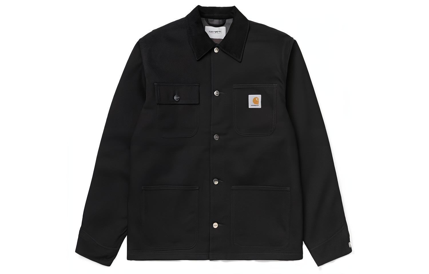 Carhartt WIP Michigan Coat Black Retro Jacket with Logo and Fleece Lining I028425-00E-01