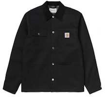 Carhartt WIP Michigan Coat Black Retro Jacket with Logo and Fleece Lining I028425-00E-01 Carhartt WIP Michigan Coat Black Retro Jacket with Logo and Fleece Lining I028425-00E-01