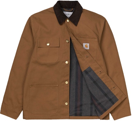 Carhartt WIP Michigan Coat Coklat Jaket Gaya Vintage dengan Logo dan Fleece Lining I028425 Shop Carhartt WIP Michigan Coat Coklat Jaket Gaya Vintage dengan Logo dan Fleece Lining I028425