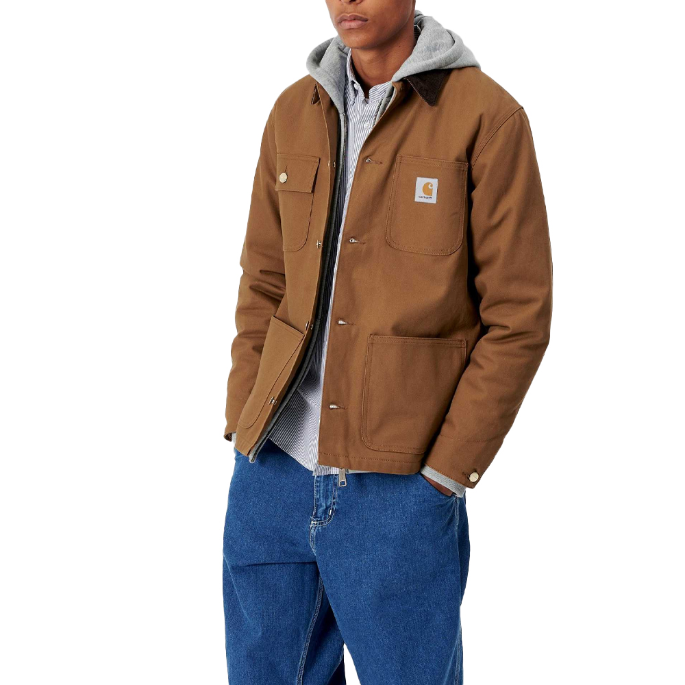 Purchase Carhartt WIP Michigan Coat Coklat Jaket Gaya Vintage dengan Logo dan Fleece Lining I028425