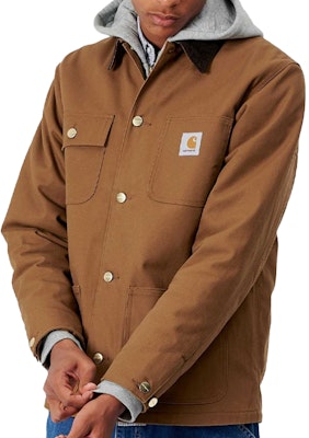 Carhartt WIP Michigan Coat Coklat Jaket Gaya Vintage dengan Logo dan Fleece Lining I028425 Sizing Carhartt WIP Michigan Coat Coklat Jaket Gaya Vintage dengan Logo dan Fleece Lining I028425