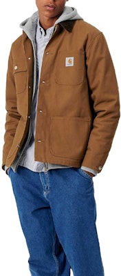 Carhartt WIP Michigan Coat Coklat Jaket Gaya Vintage dengan Logo dan Fleece Lining I028425 Cheap Carhartt WIP Michigan Coat Coklat Jaket Gaya Vintage dengan Logo dan Fleece Lining I028425