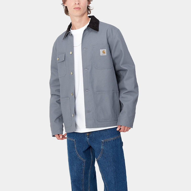 Sizing Carhartt WIP Michigan Coat Unisex Abu-Abu Jaket Lengan Panjang Kancing Depan. I015261-2EP-01