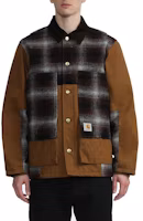 Shop Carhartt WIP 多口袋格紋拼接外套 咖啡棕 CHXJKI029456H-BWX