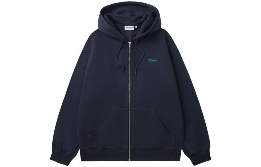 Carhartt WIP Navy Blue Loose Fit Zip-Up Hoodie Jacket with Letter Print CHXJKF23A029L-NYX
