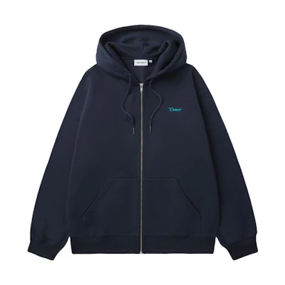 Carhartt WIP Navy Blue Loose Fit Zip-Up Hoodie Jacket with Letter Print CHXJKF23A029L-NYX