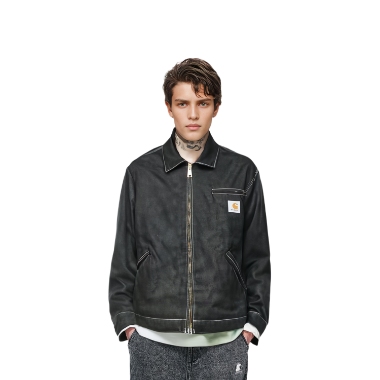 Shop Carhartt WIP OG Detroit Jaket Denim Hitam Zip Kasual I033039-89-01
