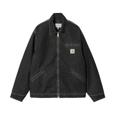 Carhartt WIP OG Detroit Jacket Denim Zip-Up Collar Black Washed Casual Coat. I033039-89-06