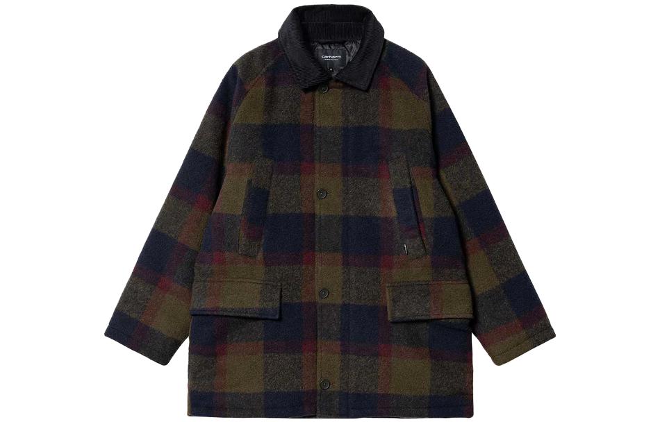 Carhartt WIP Olive Green Plaid Collar Button-Up Long Sleeve Jacket I0322551Q4XX