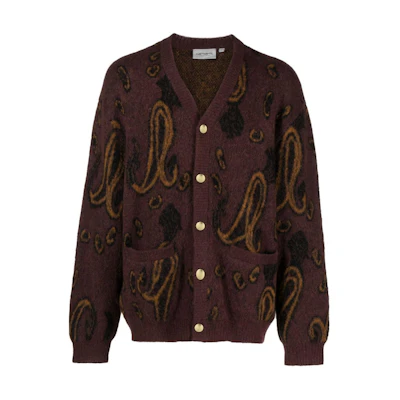 Carhartt WIP Patterned V-Neck Button-Up Knit Sweater Burgundy - . I032351-1UL-XX