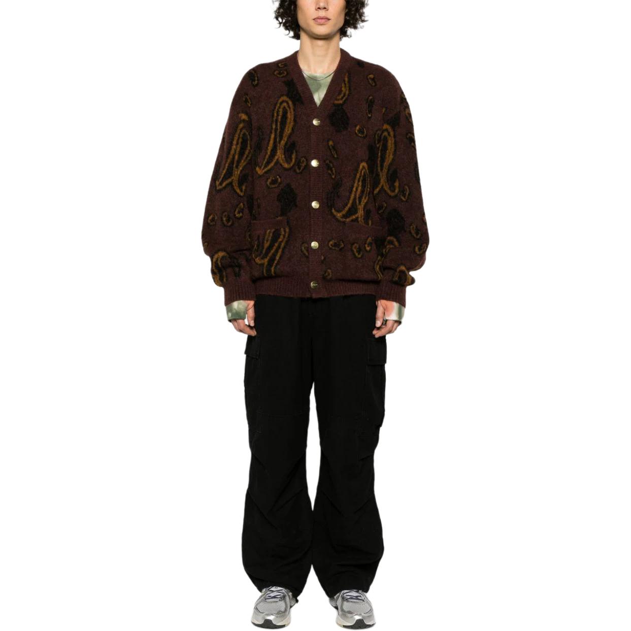 Lookbook Carhartt WIP Patterned V-Neck Button-Up Knit Sweater Burgundy - . I032351-1UL-XX