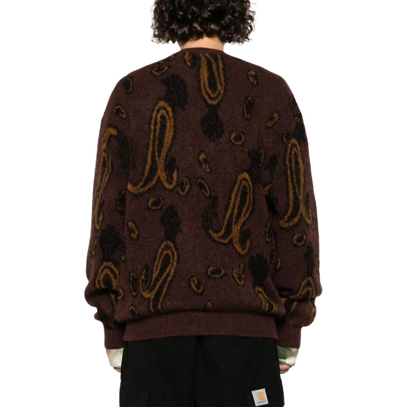 Shop Carhartt WIP Patterned V-Neck Button-Up Knit Sweater Burgundy - . I032351-1UL-XX