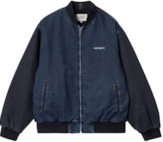 Carhartt WIP Paxon Bomber Oversized Zip Jacket with Logo, Blue. I033273-453-06 Carhartt WIP Paxon Bomber Oversized Zip Jacket with Logo, Blue. I033273-453-06