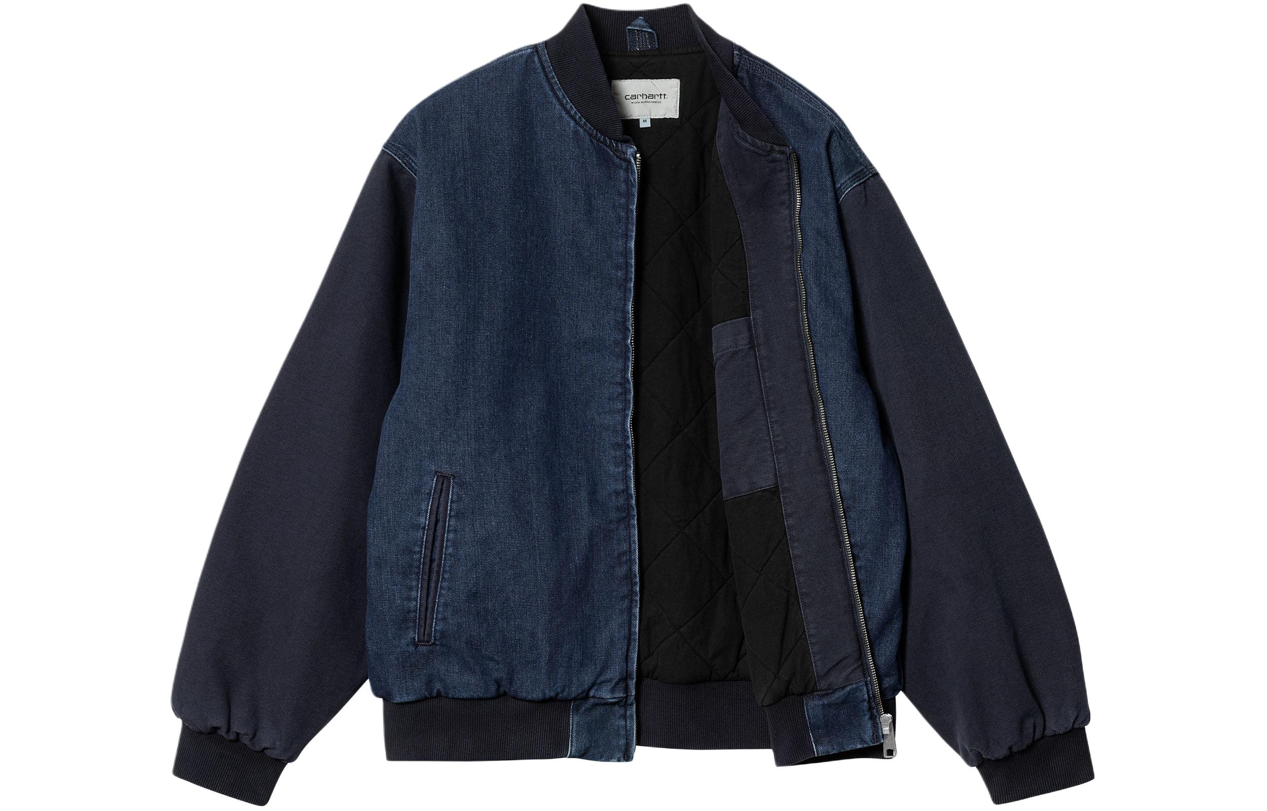 Shop Carhartt WIP Paxon Bomber Jaket Oversized Logo Ritsleting, Biru. I033273-453-06