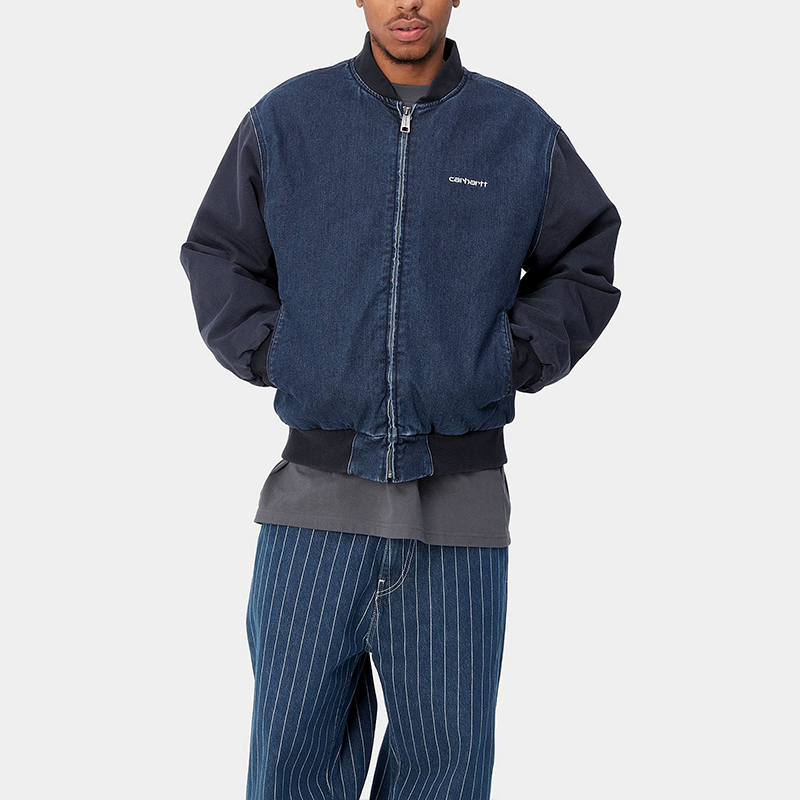 Purchase Carhartt WIP Paxon Bomber Jaket Oversized Logo Ritsleting, Biru. I033273-453-06