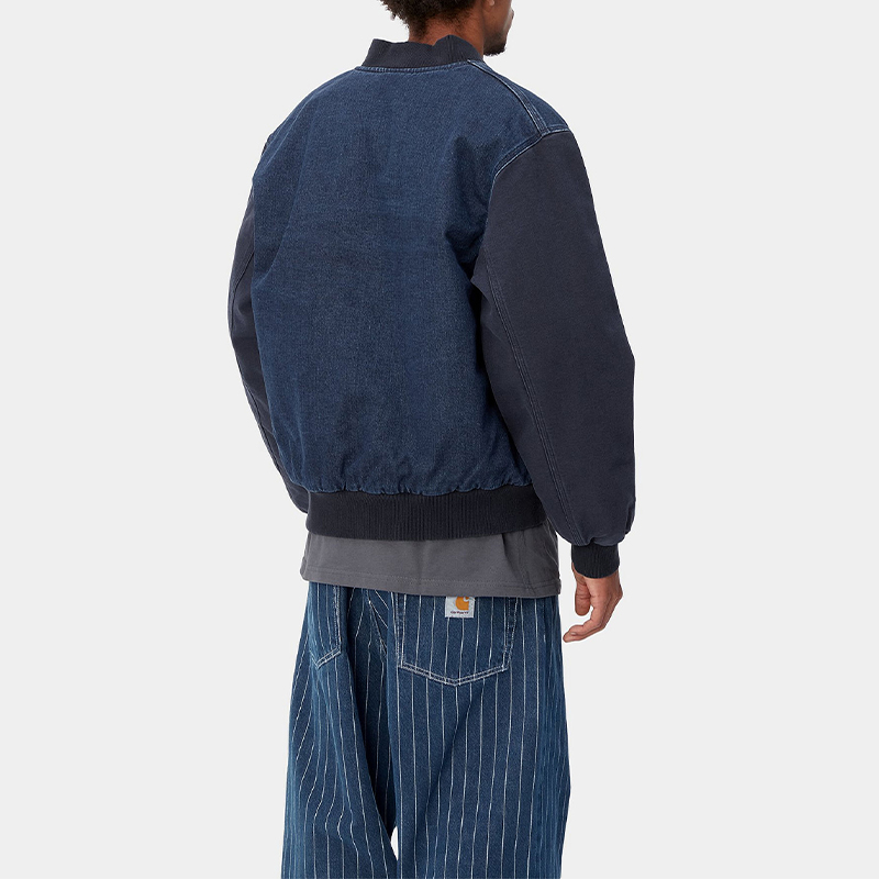 Sizing Carhartt WIP Paxon Bomber Jaket Oversized Logo Ritsleting, Biru. I033273-453-06