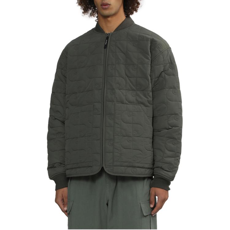 Shop Carhartt WIP 男士绗缝标志立领夹克 灰色 CHXJKA242004N-CCL