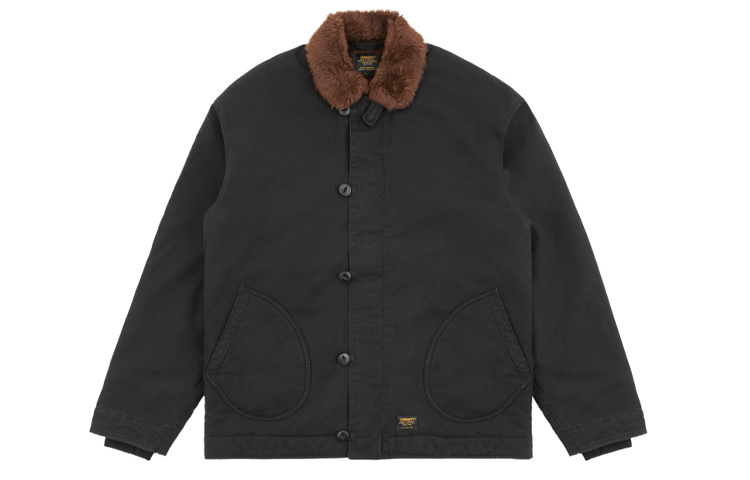 Carhartt WIP Retro Workwear Thick Jacket with Fur Collar Black CHXJKA192007D-BKX