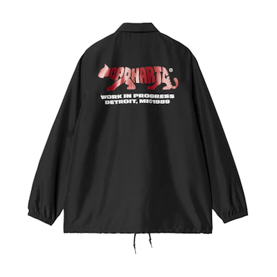 Carhartt WIP Rocky Coach Jacket Black Graphic Print with Adjustable Cuffs I032974-25K-XX
