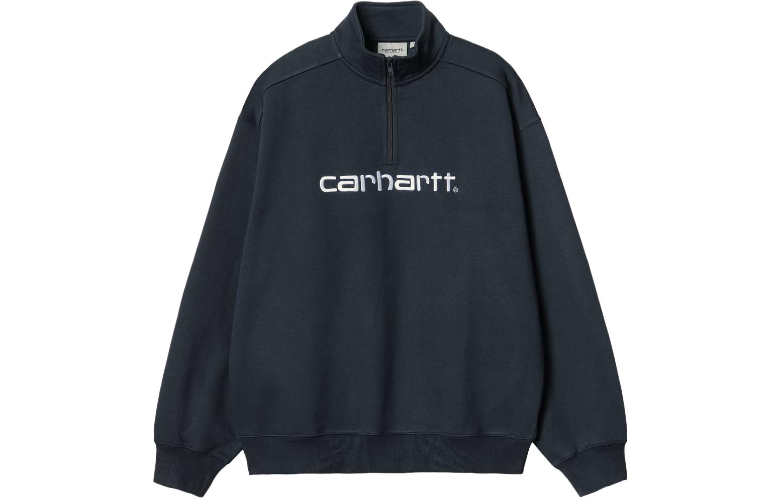 Carhartt WIP Script Half Zip Sweatshirt Navy Blue Embroidered Pullover A232037-00G-XX