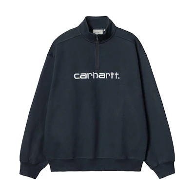 Carhartt WIP Script Half Zip Sweatshirt Navy Blue Embroidered Pullover A232037-00G-XX