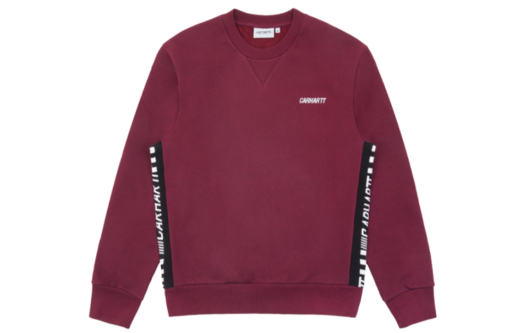 Carhartt WIP Side-Stripe Logo Print Fleece Crewneck Sweatshirt Burgundy Mens CHXSWI027027D-BDX