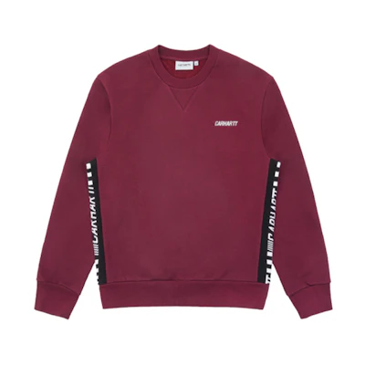 Carhartt WIP Side-Stripe Logo Print Fleece Crewneck Sweatshirt Burgundy Mens CHXSWI027027D-BDX