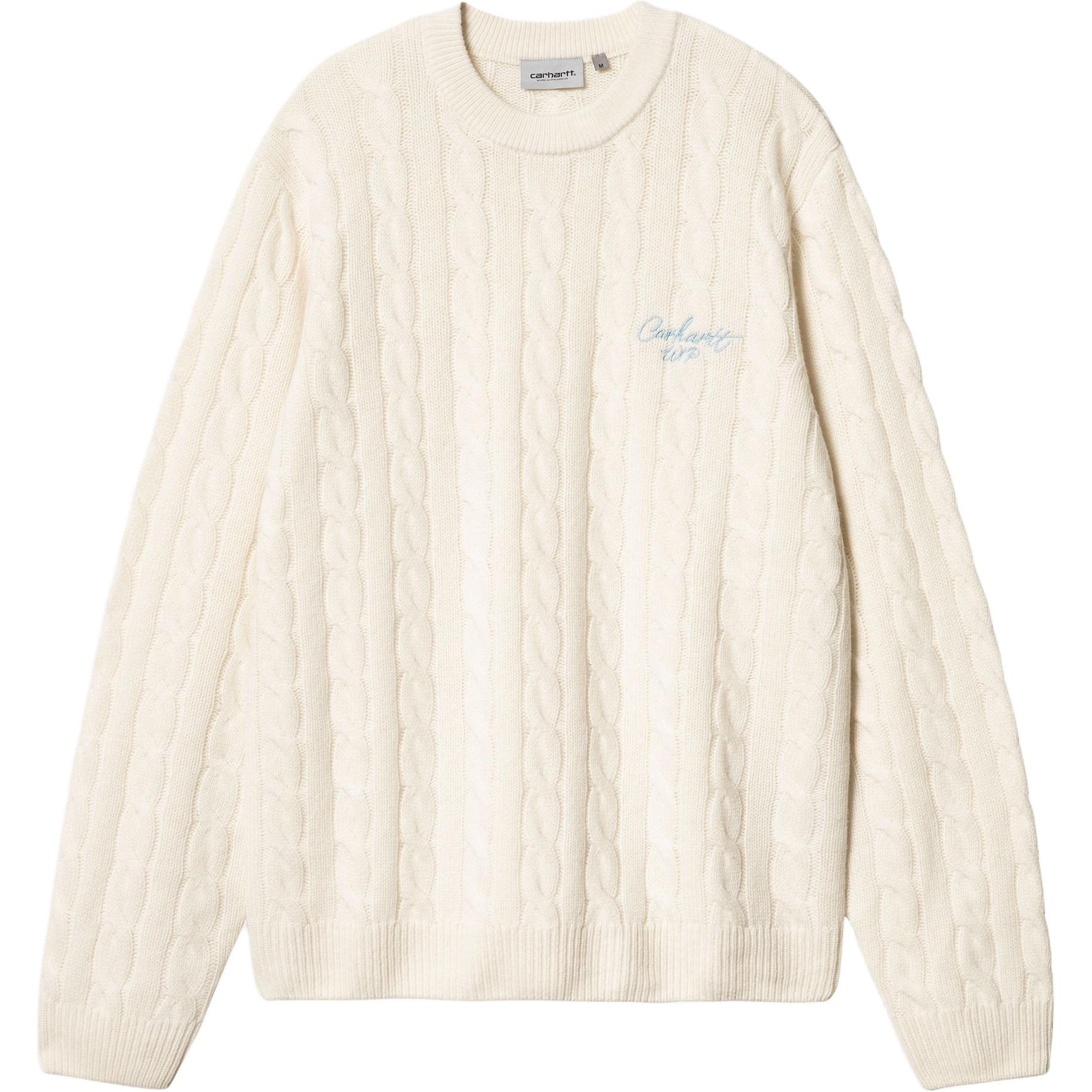 Carhartt WIP Signature Crewneck Sweater Letter Logo Long Sleeve Men Cream. I033885-2JH-XX