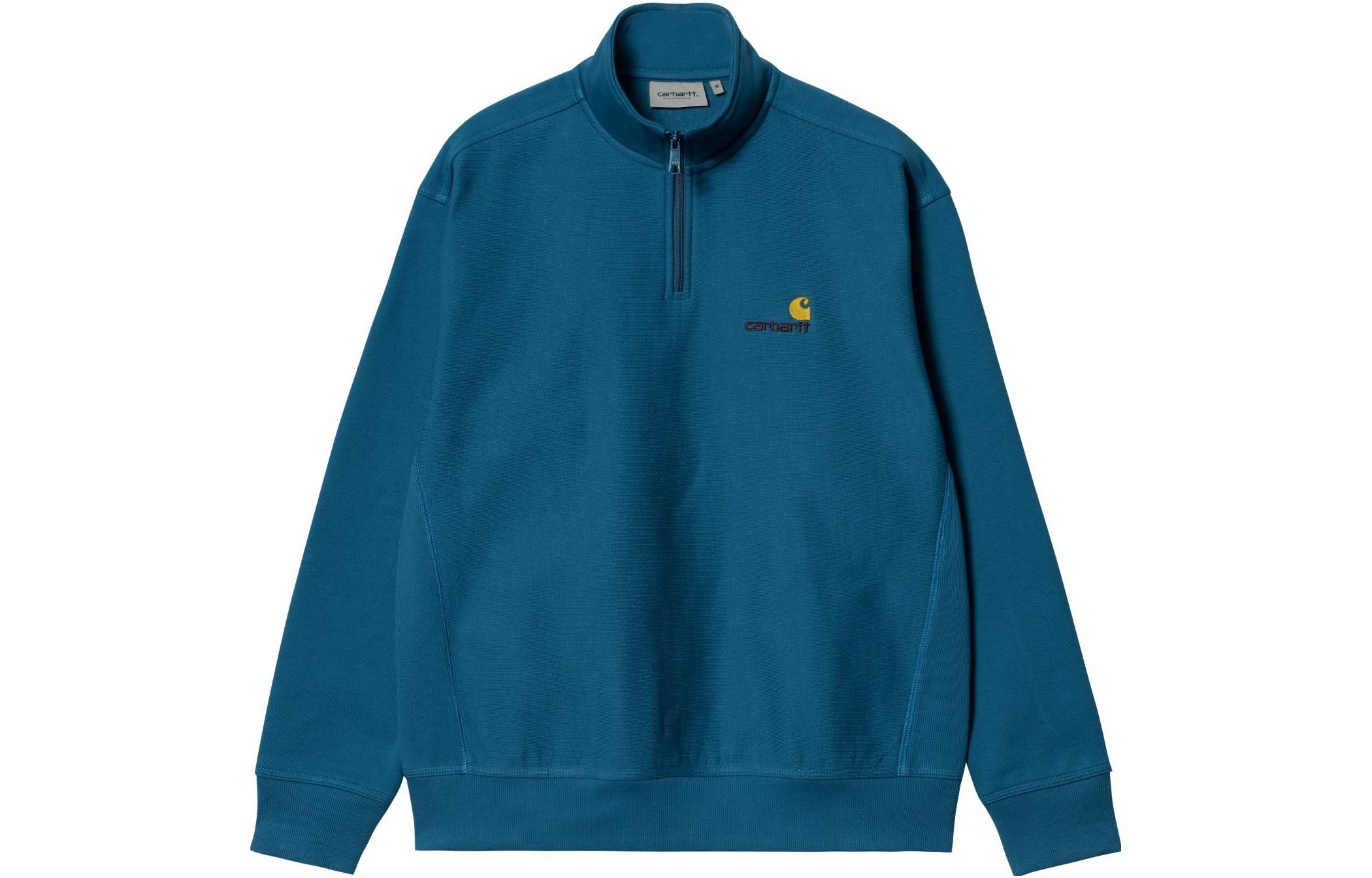 Carhartt WIP Solid Logo Embroidered Half-Zip Pullover Sweatshirt Blue Men’s I027014-1D6-XX