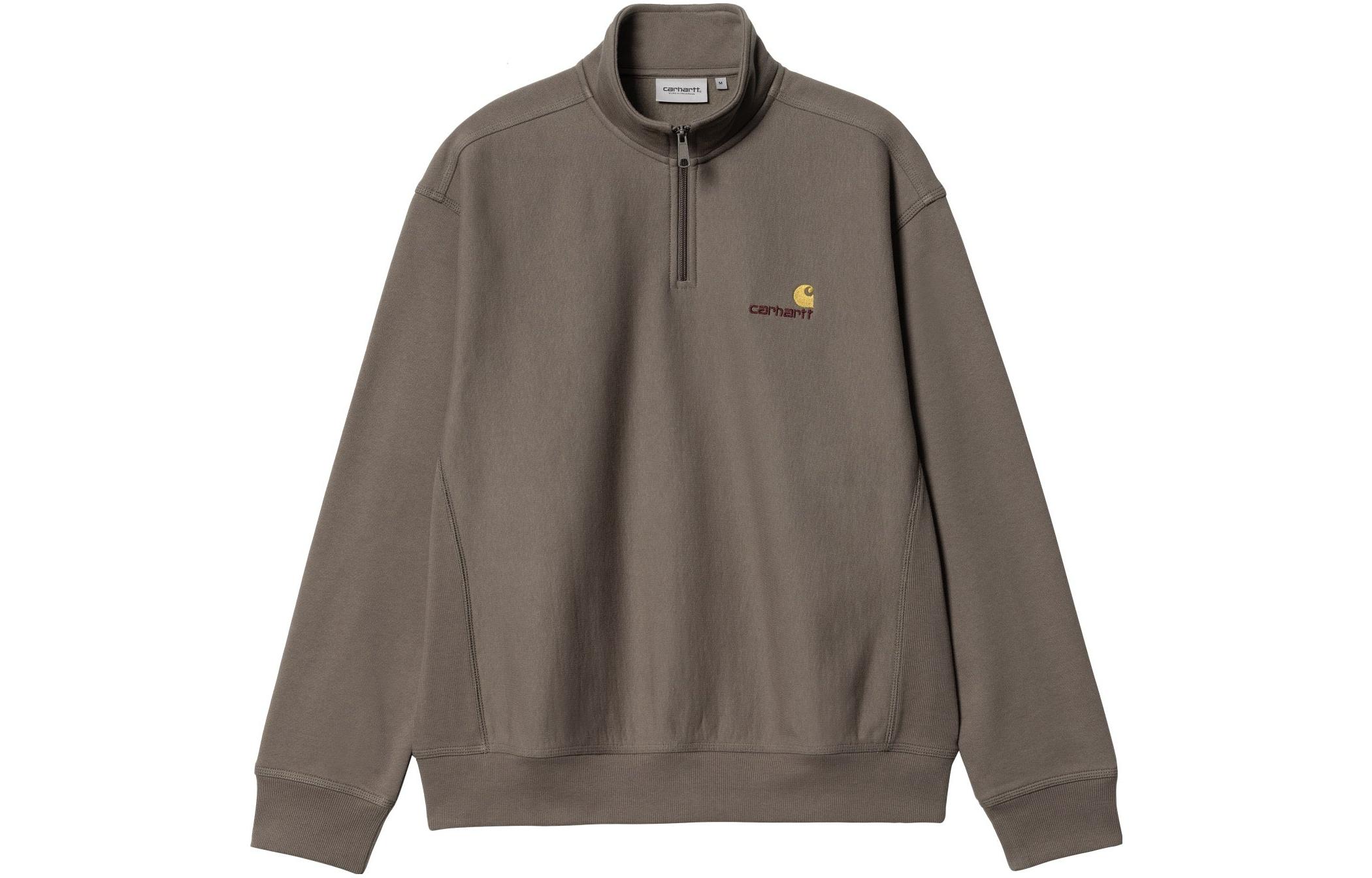 Carhartt WIP Solid Logo Embroidered Half-Zip Sweatshirt Teddy Brown Mens I027014-1CR-XX