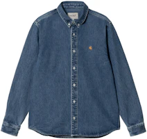 Carhartt WIP Solid Single-Breasted Long-Sleeve Shirt Jacket Blue I031928-01-60 Carhartt WIP Solid Single-Breasted Long-Sleeve Shirt Jacket Blue I031928-01-60