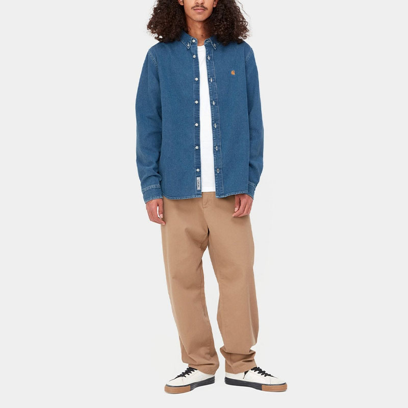 Shop Carhartt WIP Solid Single-Breasted Long-Sleeve Shirt Jacket Blue I031928-01-60