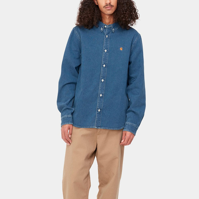 Purchase Carhartt WIP Solid Single-Breasted Long-Sleeve Shirt Jacket Blue I031928-01-60