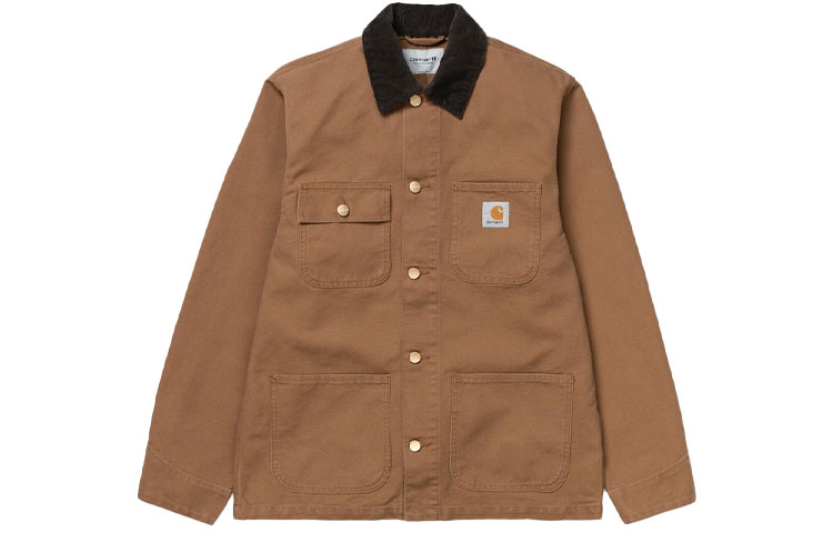 Order Carhartt WIP Jaket Michigan Cokelat Kerah Corduroy Workwear Pria Gaya Retro SS21 I026480-HZ-02