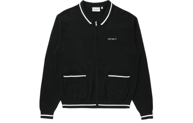 Carhartt WIP SS22 Black Embroidered Logo Knit Cardigan Jacket Men’s CHXCDA221057I-BKX