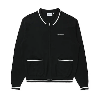 Carhartt WIP SS22 Black Embroidered Logo Knit Cardigan Jacket Men’s CHXCDA221057I-BKX