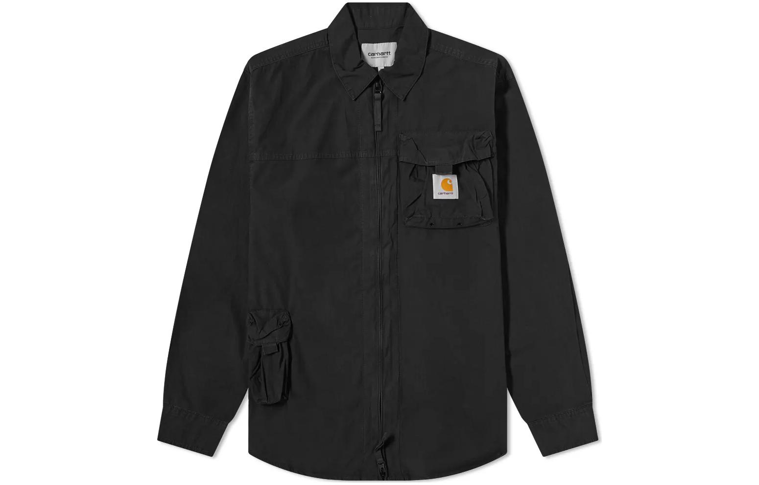 Carhartt WIP SS22 Black Logo Patch Zip-Up Long Sleeve Shirt Jacket I030035-89-GD