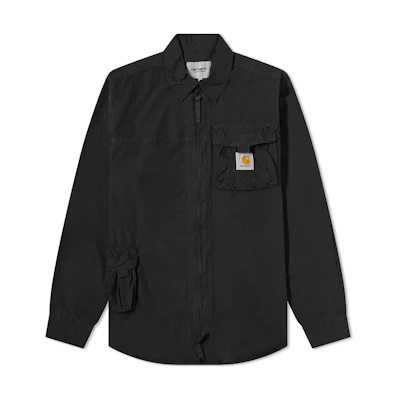 Carhartt WIP SS22 Black Logo Patch Zip-Up Long Sleeve Shirt Jacket I030035-89-GD