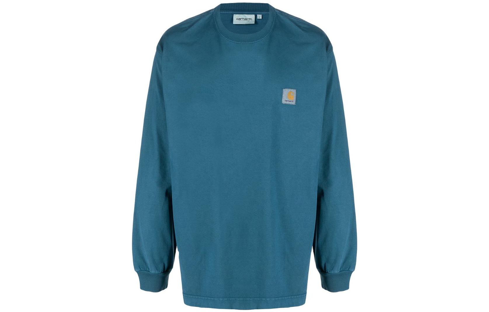 Carhartt WIP SS22 Blue Crewneck Pullover Sweatshirt with Logo Patch () I029599DARK