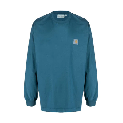 Carhartt WIP SS22 Blue Crewneck Pullover Sweatshirt with Logo Patch () I029599DARK