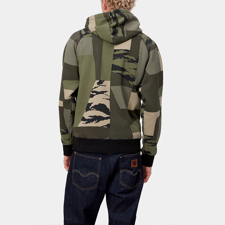 Details for Carhartt WIP SS22 Hooded Chase Pullover Sweatshirt Hijau Army Colorblock I026384-0O7-XX