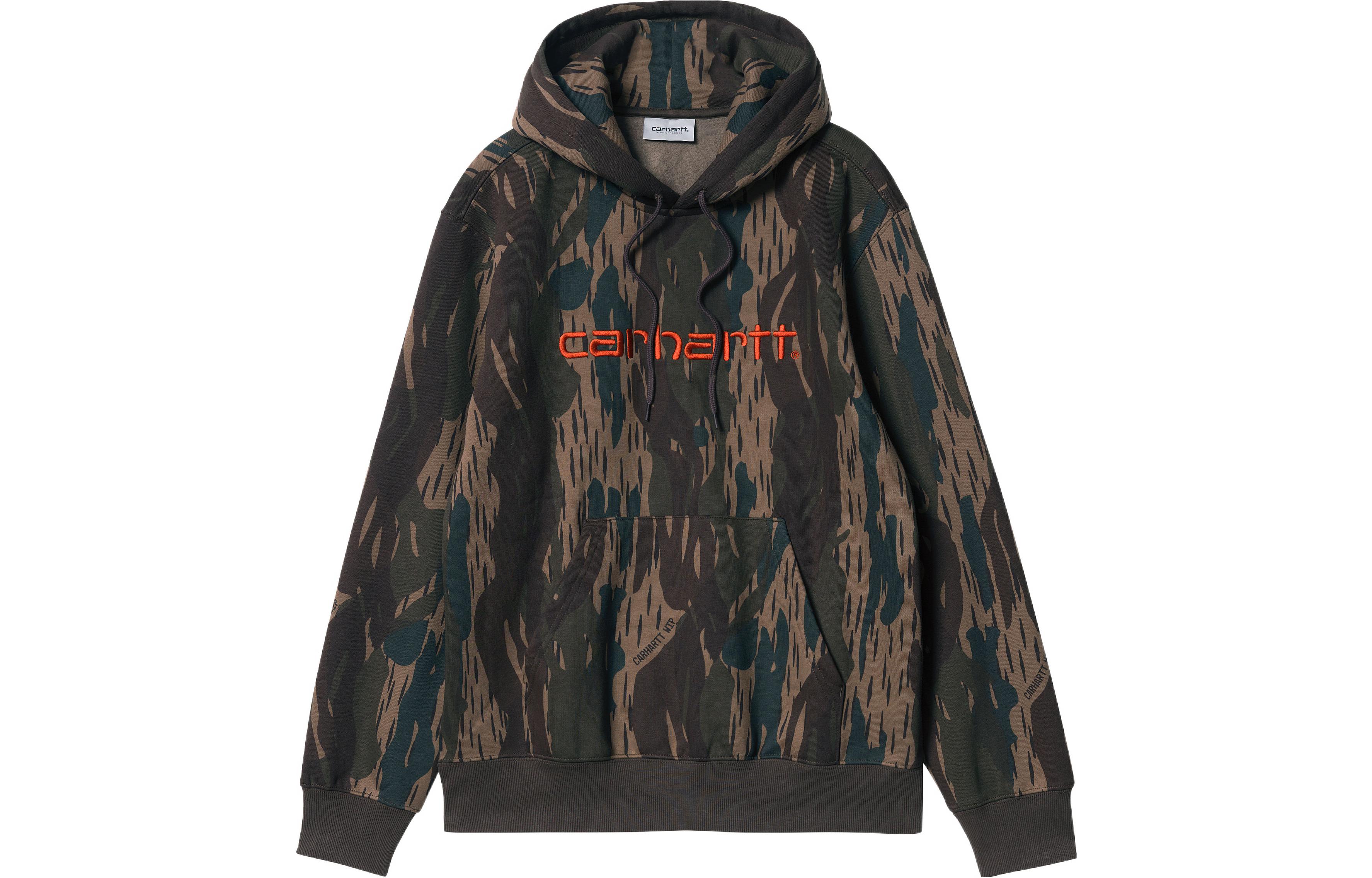 Carhartt WIP SS22 Hooded Sweatshirt Embroidered Logo Camo Green () I030230-0HF-XX