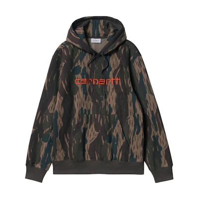 Carhartt WIP SS22 Hooded Sweatshirt Embroidered Logo Camo Green () I030230-0HF-XX