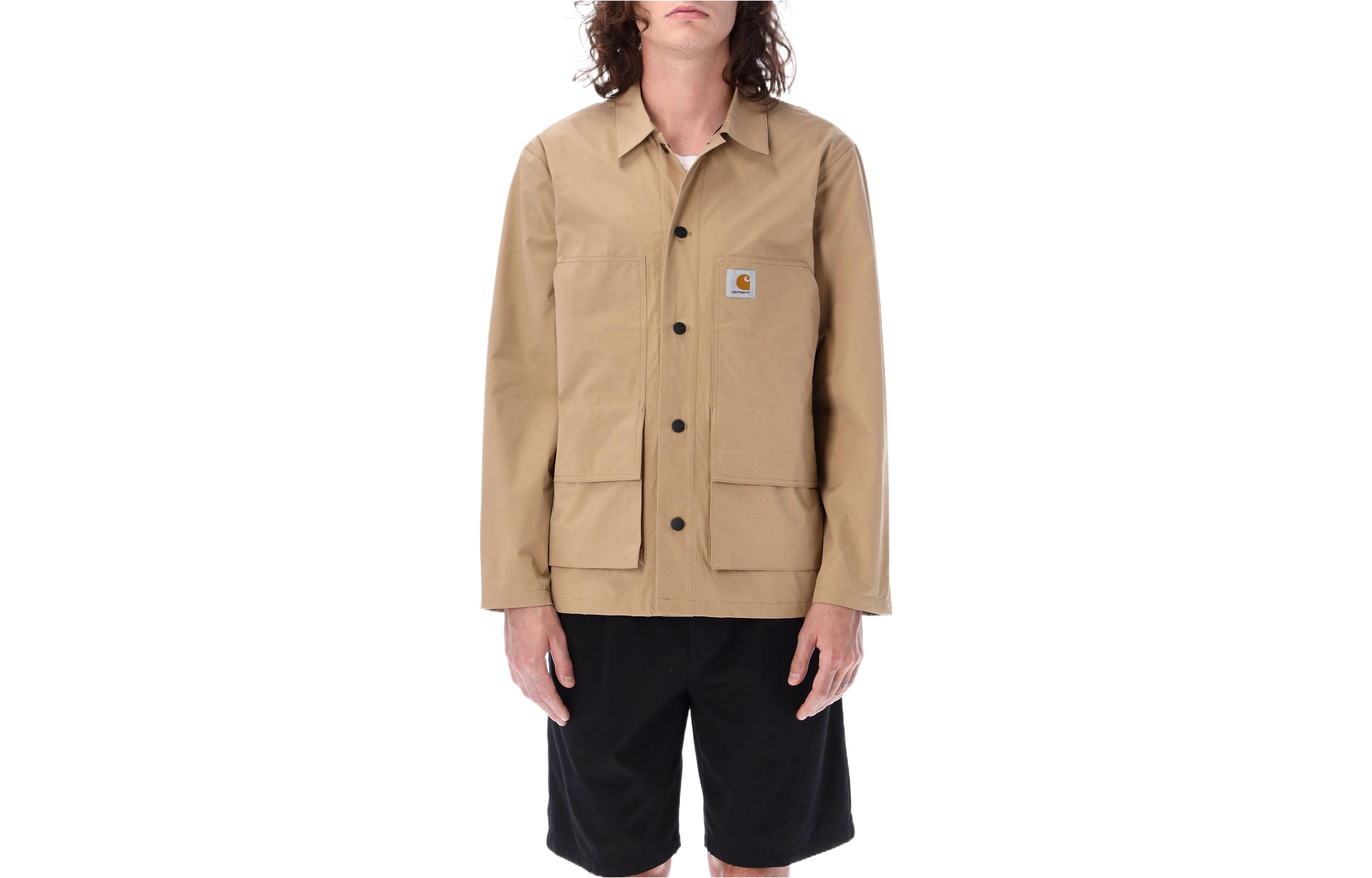 Carhartt WIP SS22 Plain Logo Patch Button-Up Jacket Menswear Light Brown I030018NNOXX