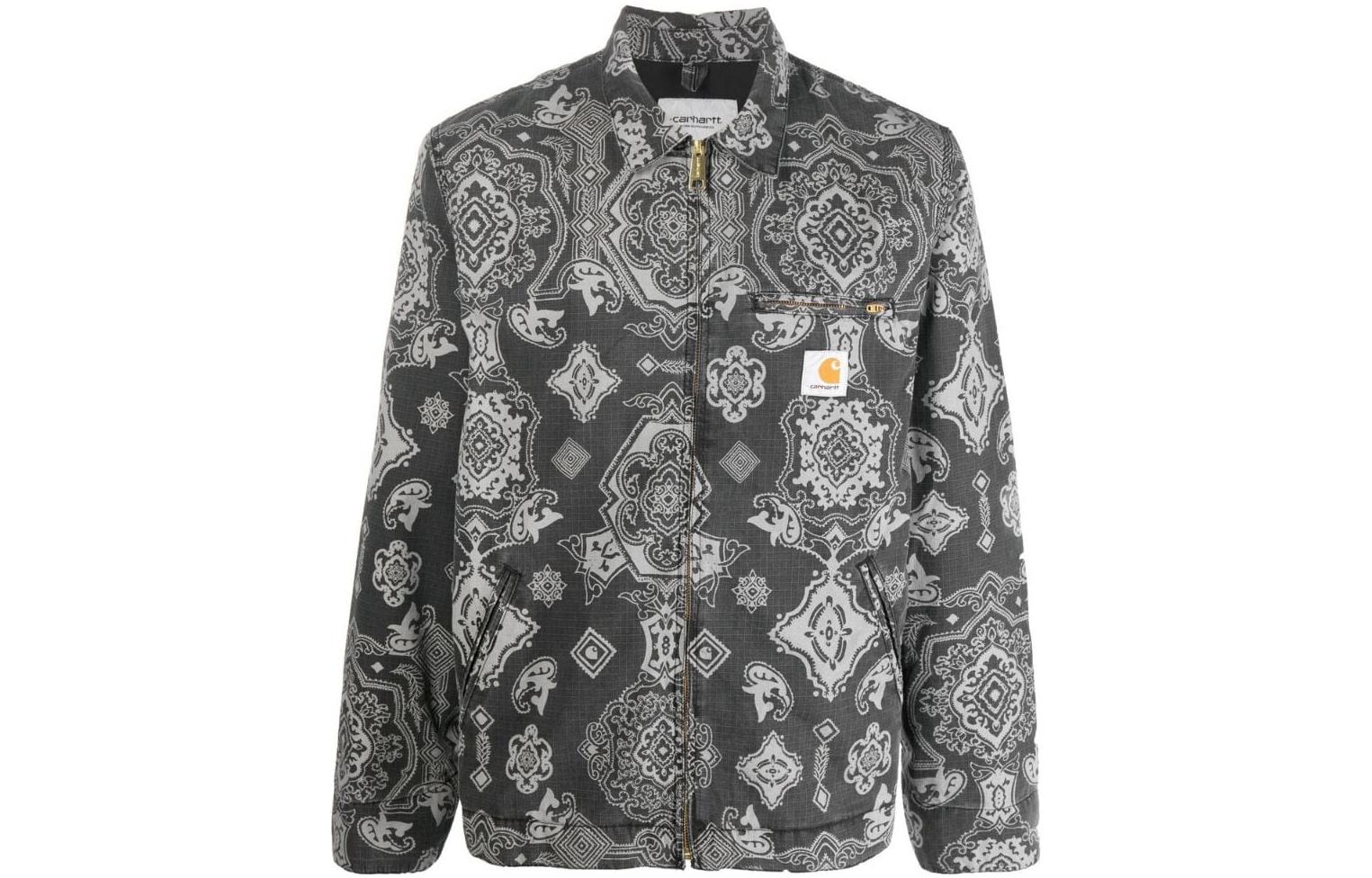 Carhartt WIP SS22 Zip-Up Printed Long-Sleeve Shirt Jacket Grey I030763BLACK