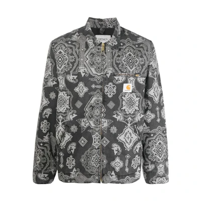 Carhartt WIP SS22 Zip-Up Printed Long-Sleeve Shirt Jacket Grey I030763BLACK