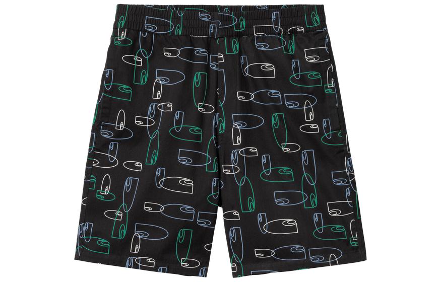 Lookbook カーハート WIP SS23 ロゴプリント カジュアルショーツ - ブラック CHXSPS231662K-BKX