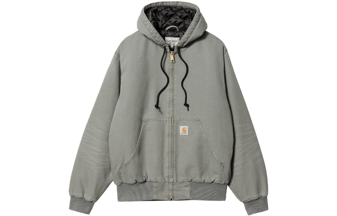 Carhartt WIP SS23 Active Jacket  Washed Cotton Hoodie - Smoky Green. I027360-1ND-3K