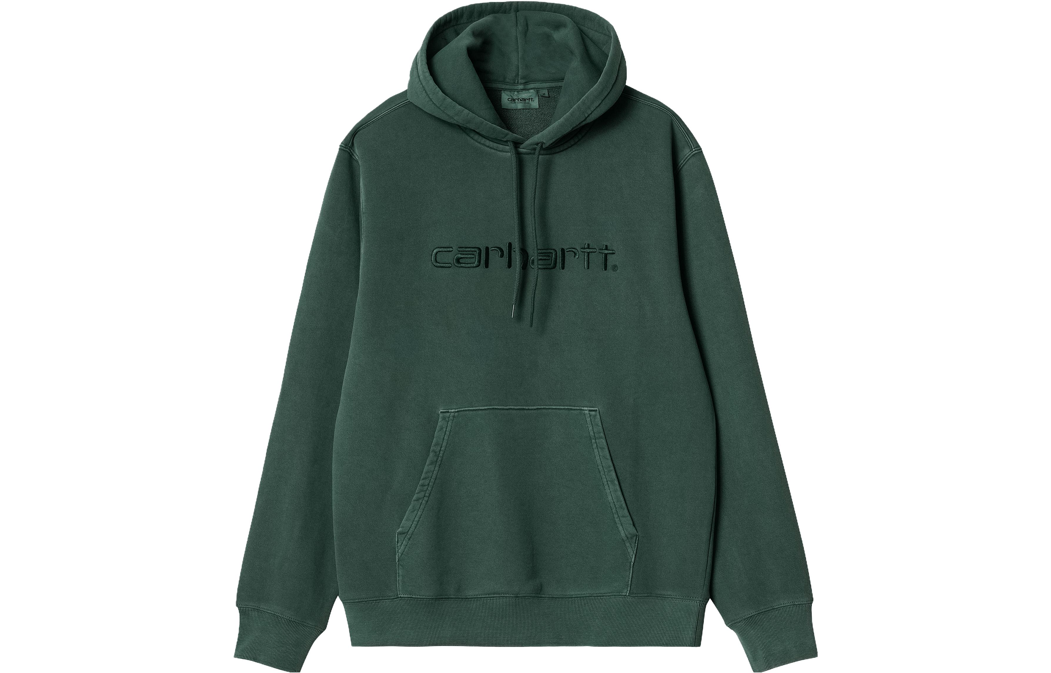 Carhartt WIP SS23 Green Logo Embroidered Loose Fit Hoodie with Drawstring I030145-1N9-GD